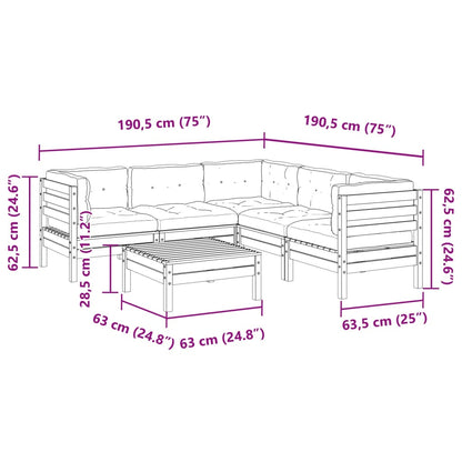 6-delige Loungeset met kussens geïmpregneerd grenenhout