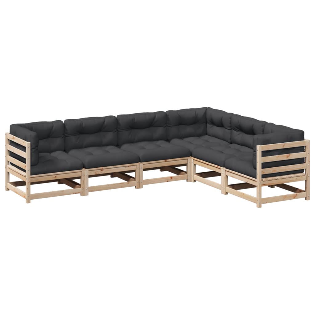6-delige Loungeset met kussens massief grenenhout