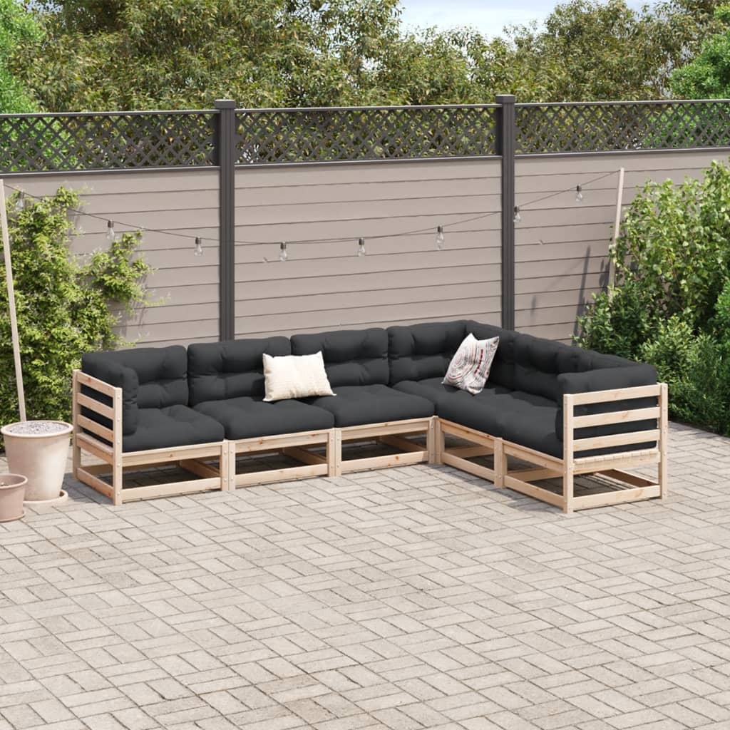 6-delige Loungeset met kussens massief grenenhout
