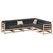 Loungeset massief grenenhout 6-delig crème kussens