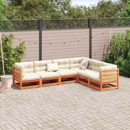 6-delige Loungeset met kussens massief grenenhout wasbruin