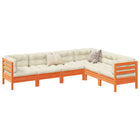 6-piece Lounge Set with Cushions Solid Pine Washed Brown