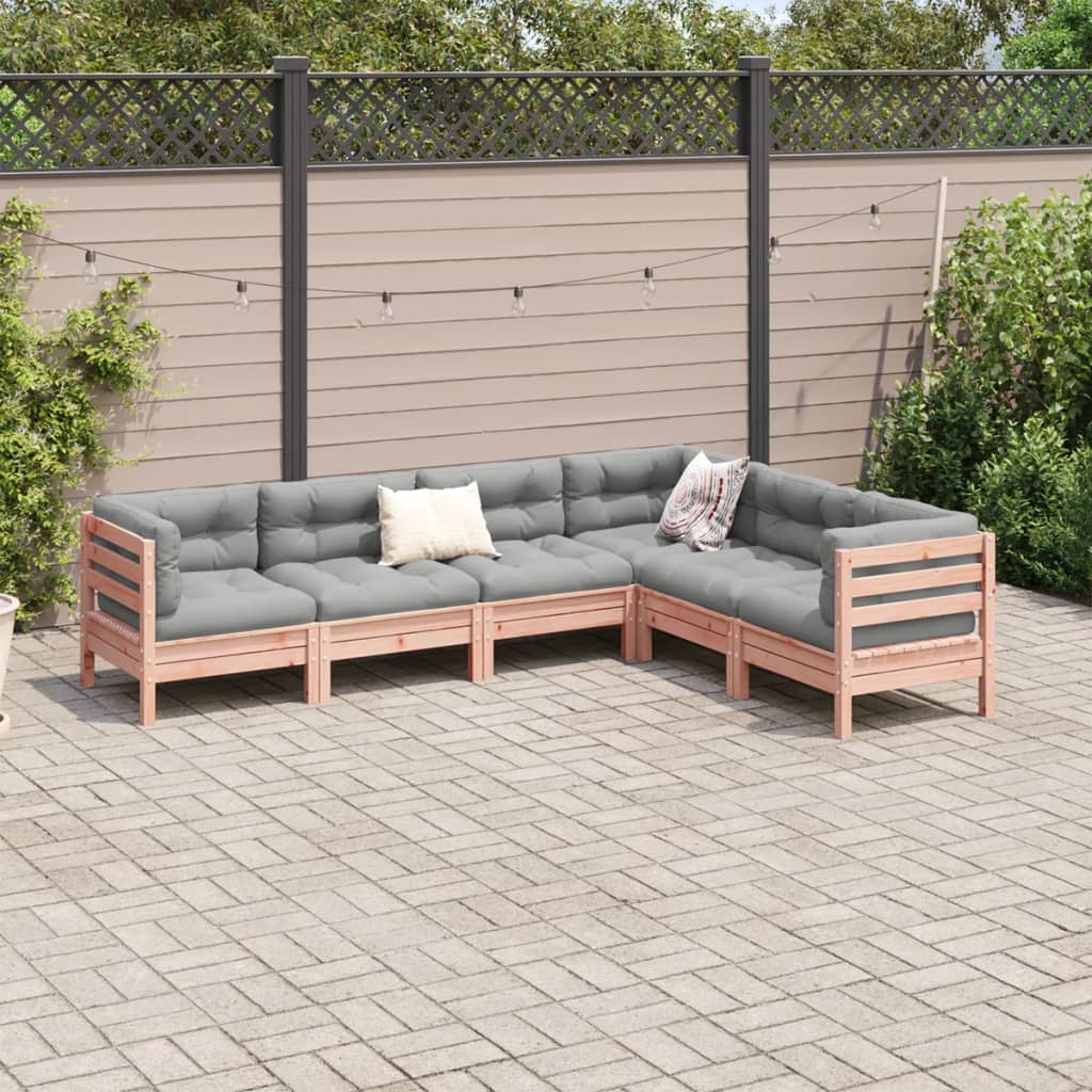 6-delige Loungeset met kussens massief douglas vurenhout