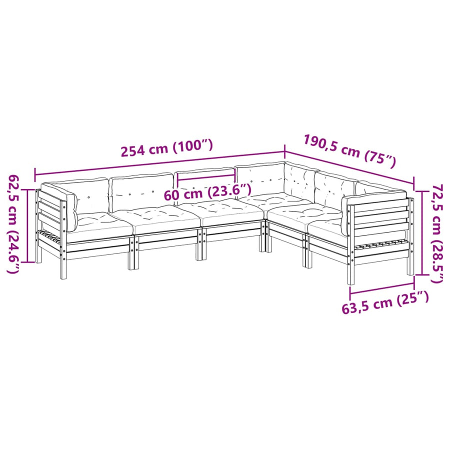6-delige Loungeset met kussens massief douglas vurenhout