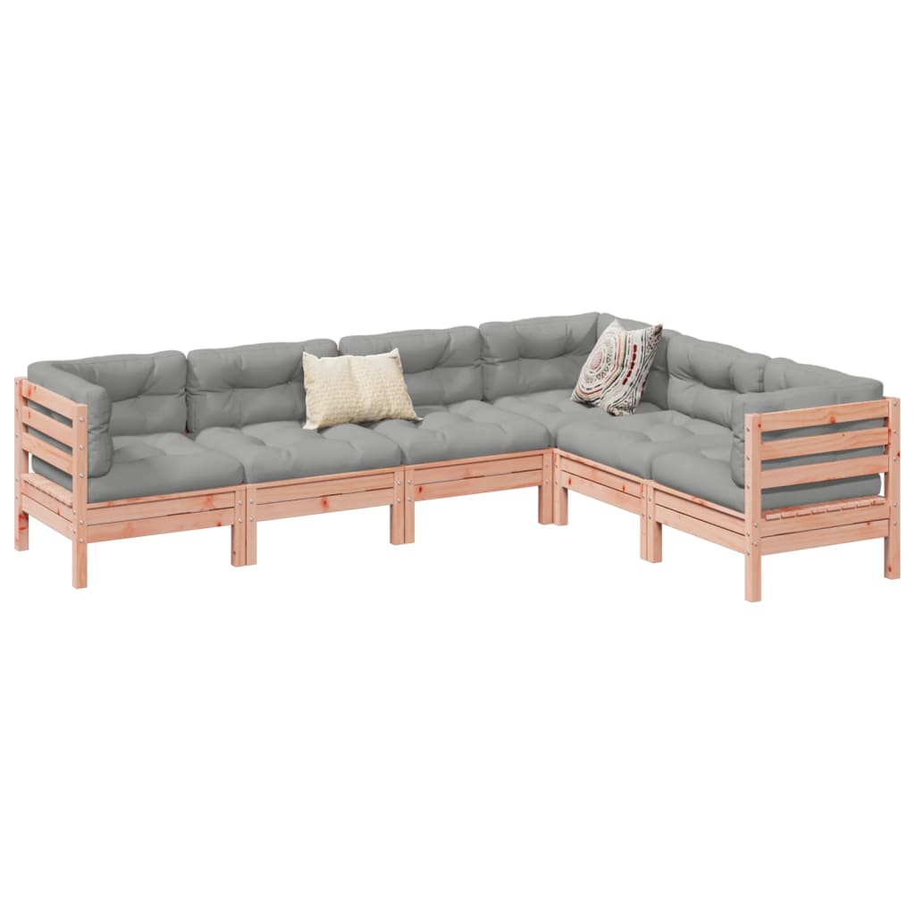 6-delige Loungeset met kussens massief douglas vurenhout
