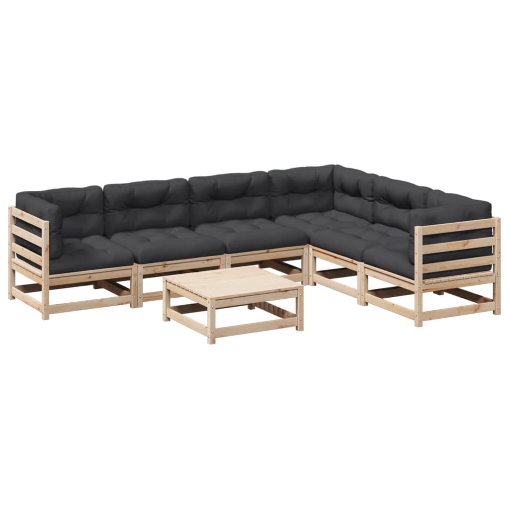7-delige Loungeset met kussens massief grenenhout