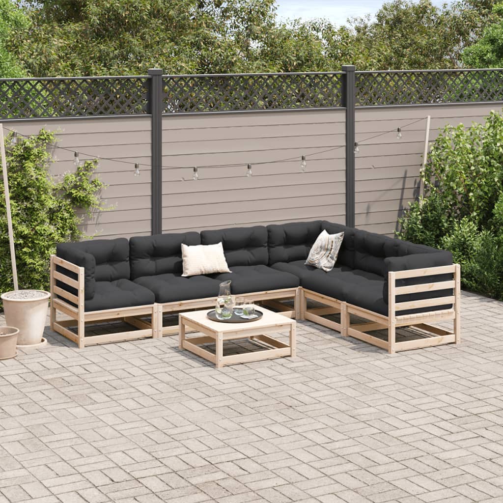 7-delige Loungeset met kussens massief grenenhout