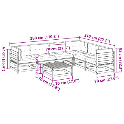 7-delige Loungeset met kussens massief grenenhout