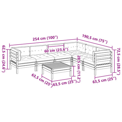 7-delige Loungeset met kussens massief grenenhout wasbruin