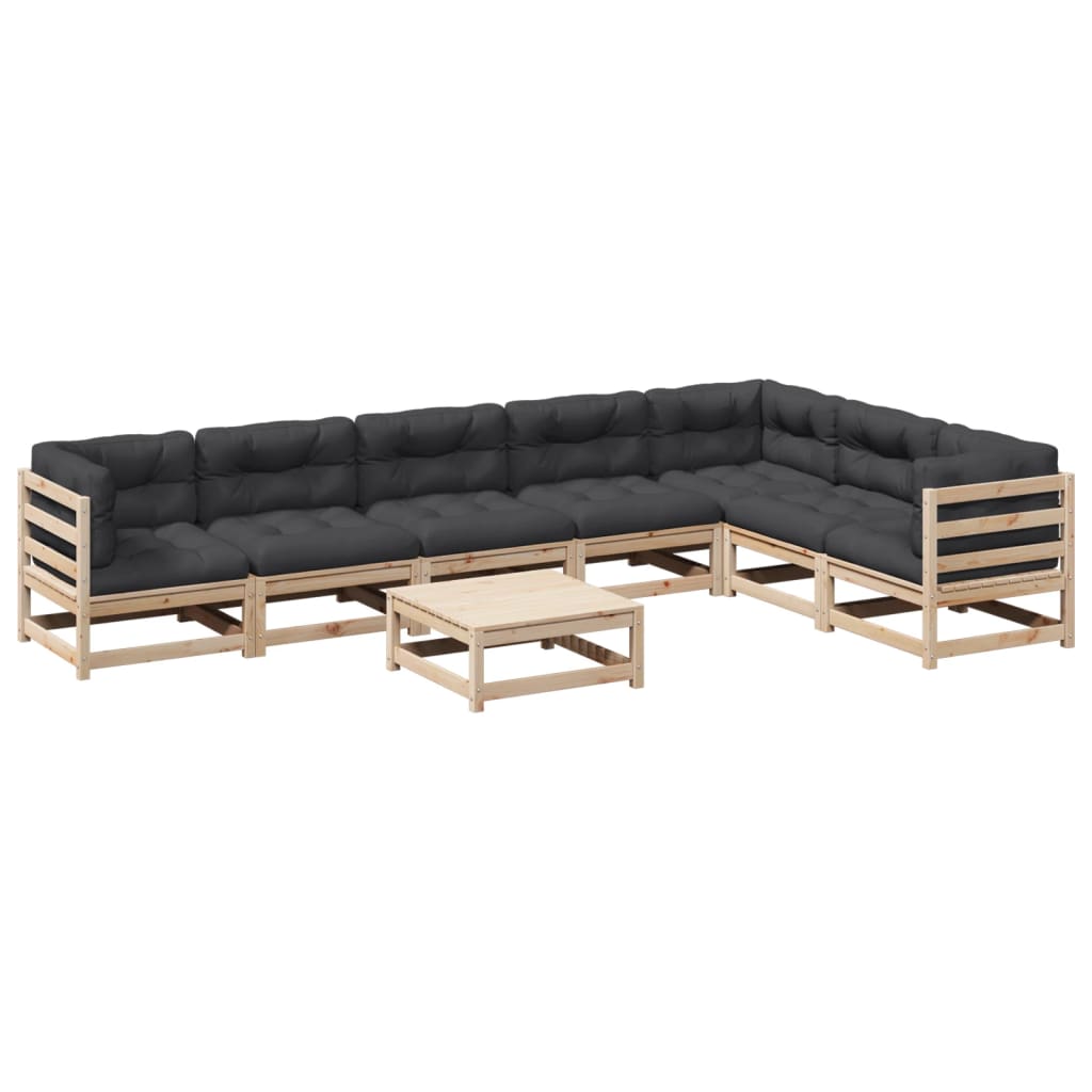 8-delige Loungeset met kussens massief grenenhout