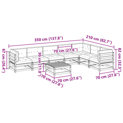 8-delige Loungeset met kussens massief grenenhout