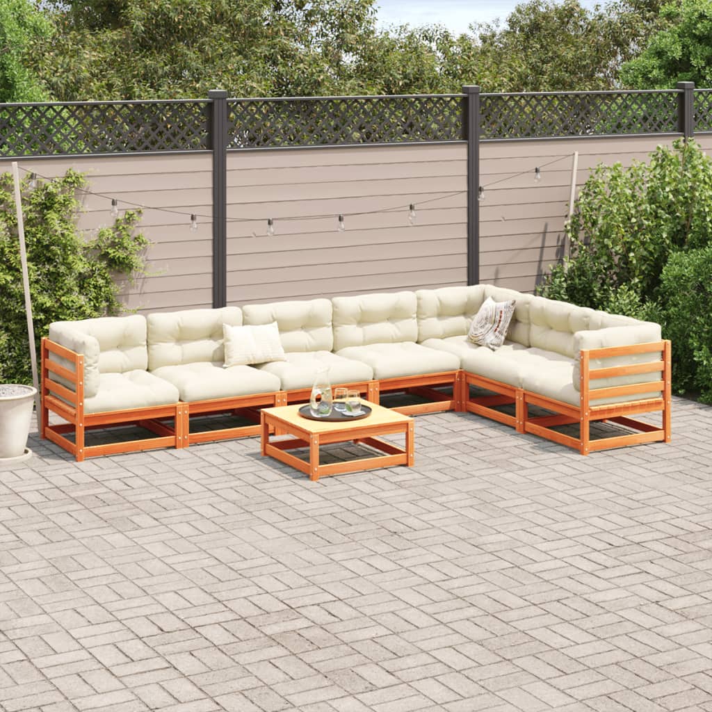 8-delige Loungeset met kussens massief grenenhout wasbruin