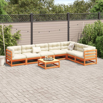 8-delige Loungeset met kussens massief grenenhout wasbruin