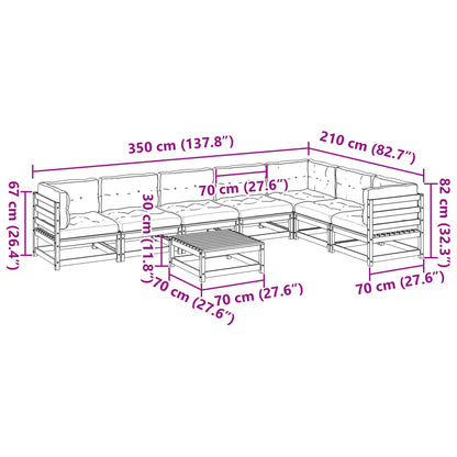 8-delige Loungeset met kussens massief grenenhout wasbruin