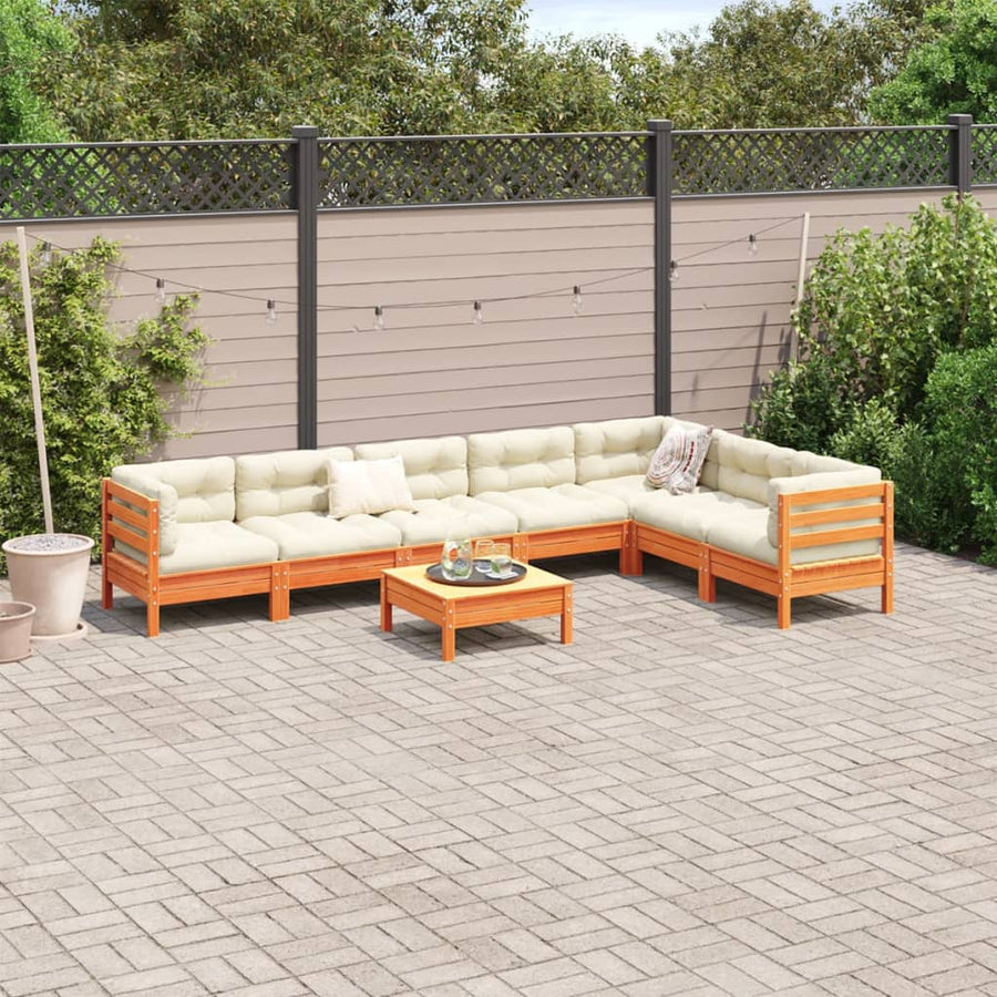 8-delige Loungeset met kussens massief grenenhout wasbruin