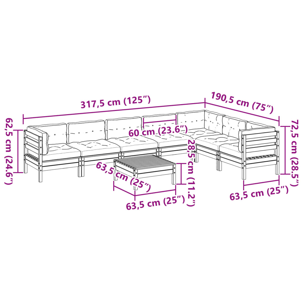 8-delige Loungeset met kussens massief douglas vurenhout