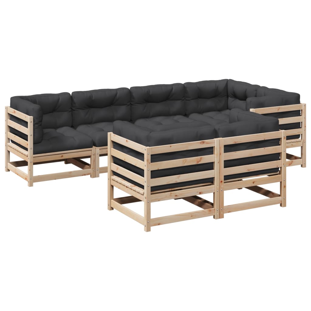 7-delige Loungeset met kussens massief grenenhout