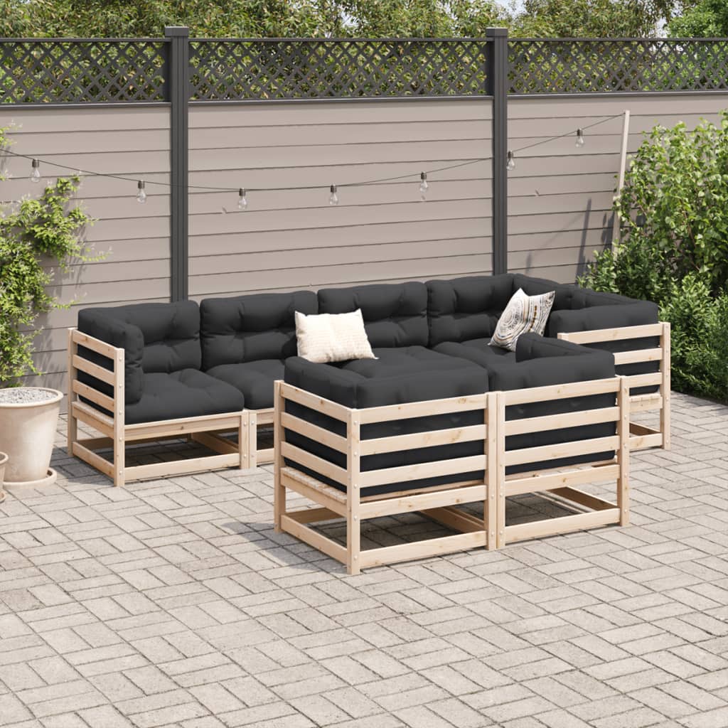 7-delige Loungeset met kussens massief grenenhout
