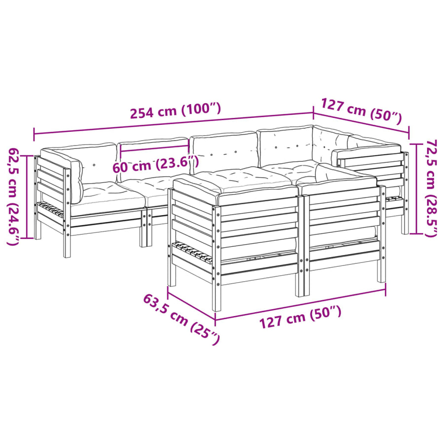 7-delige Loungeset met kussens massief douglas vurenhout
