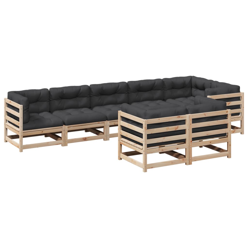 8-delige Loungeset met kussens massief grenenhout