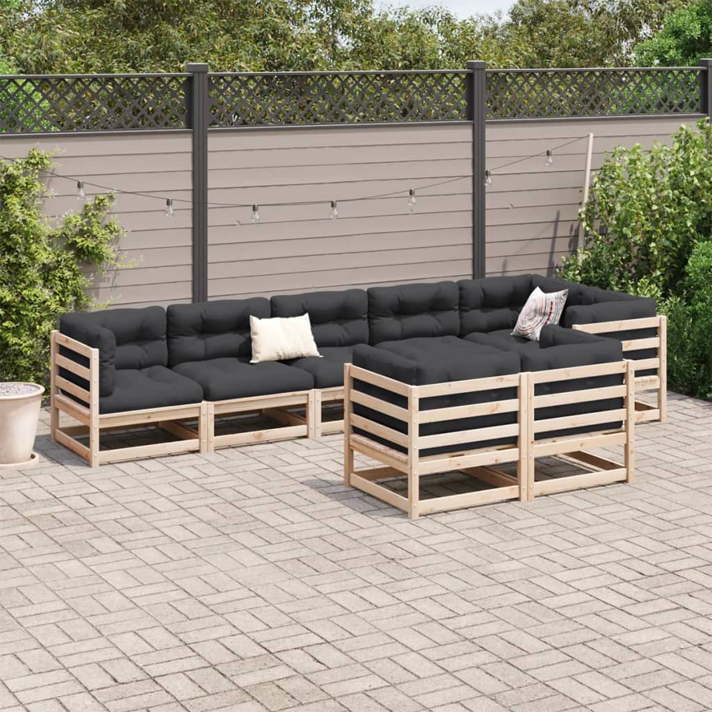 8-delige Loungeset met kussens massief grenenhout