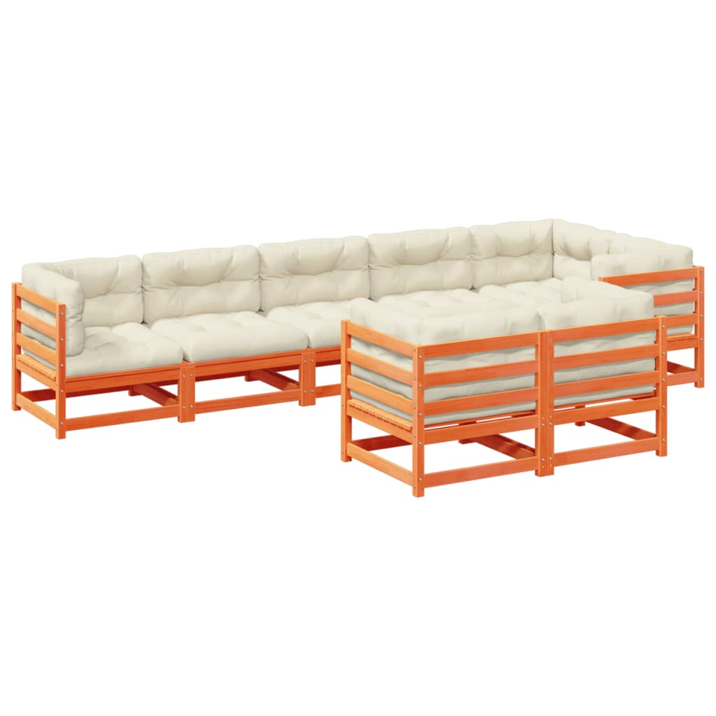 8-delige Loungeset met kussens massief grenenhout wasbruin