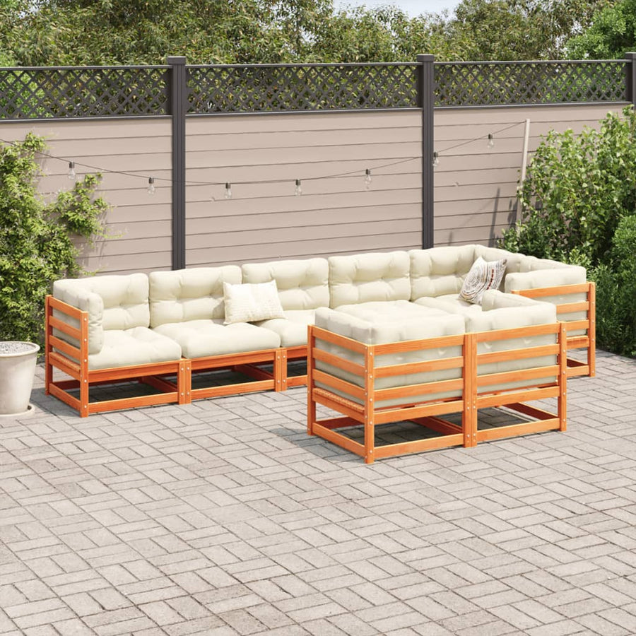 8-delige Loungeset met kussens massief grenenhout wasbruin