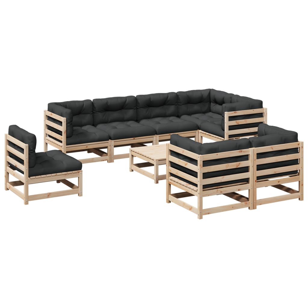 9-delige Loungeset met kussens massief grenenhout