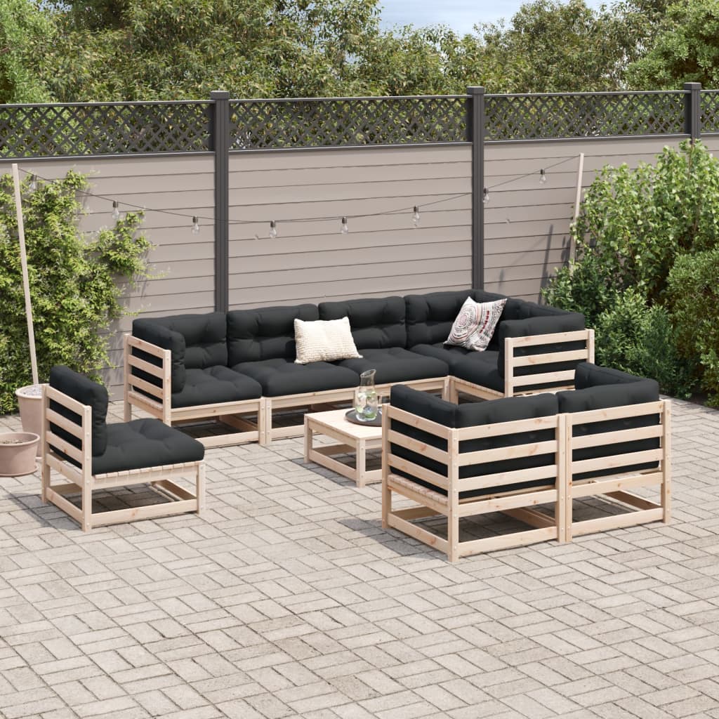 9-delige Loungeset met kussens massief grenenhout