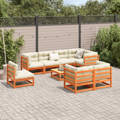 9-delige Loungeset met kussens massief grenenhout wasbruin