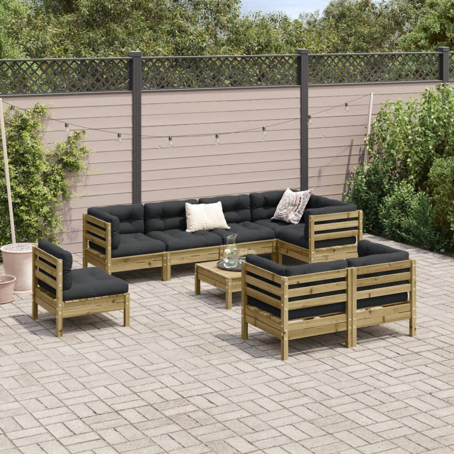 9-delige Loungeset met kussens geïmpregneerd grenenhout