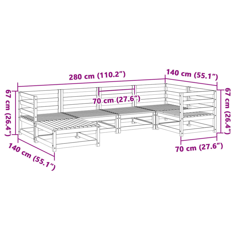 6-delige Loungeset massief grenenhout