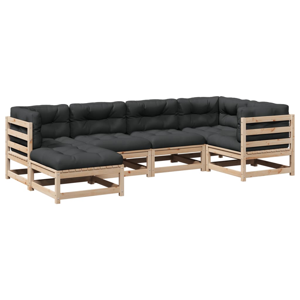 6-delige Loungeset met kussens massief grenenhout