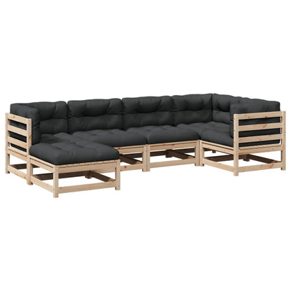 6-delige Loungeset met kussens massief grenenhout