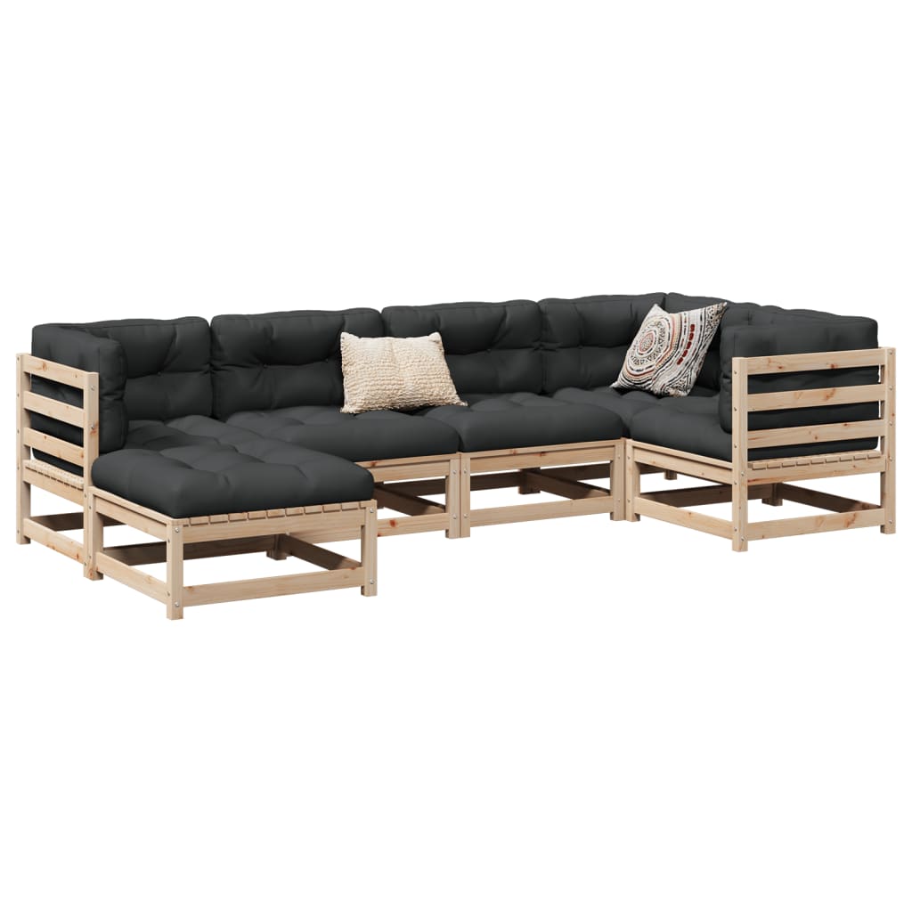 6-delige Loungeset met kussens massief grenenhout