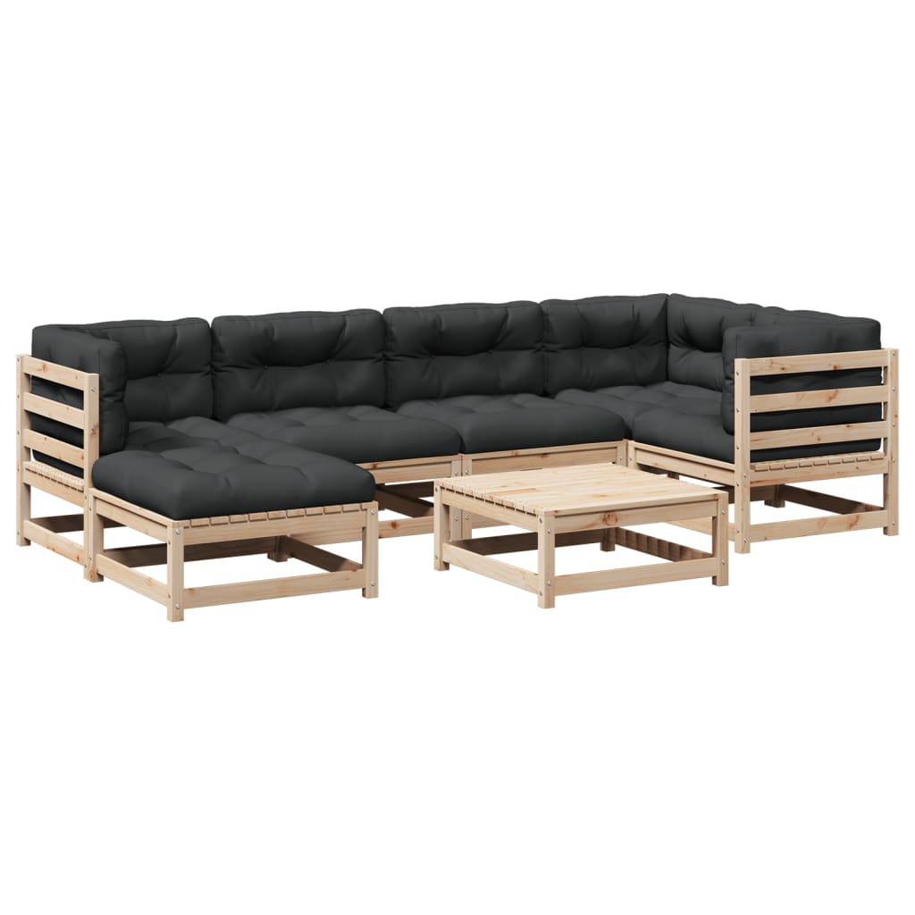 7-delige Loungeset met kussens massief grenenhout