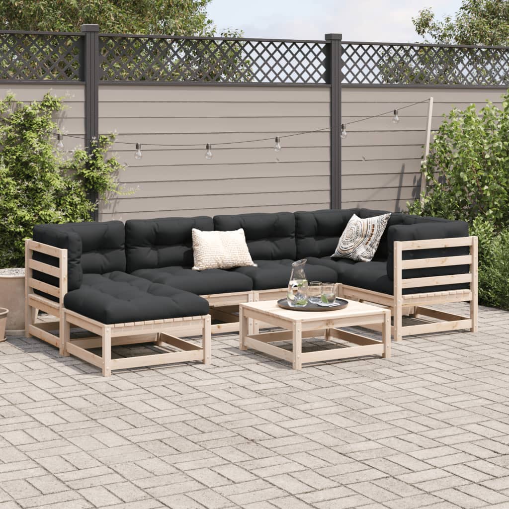 7-delige Loungeset met kussens massief grenenhout