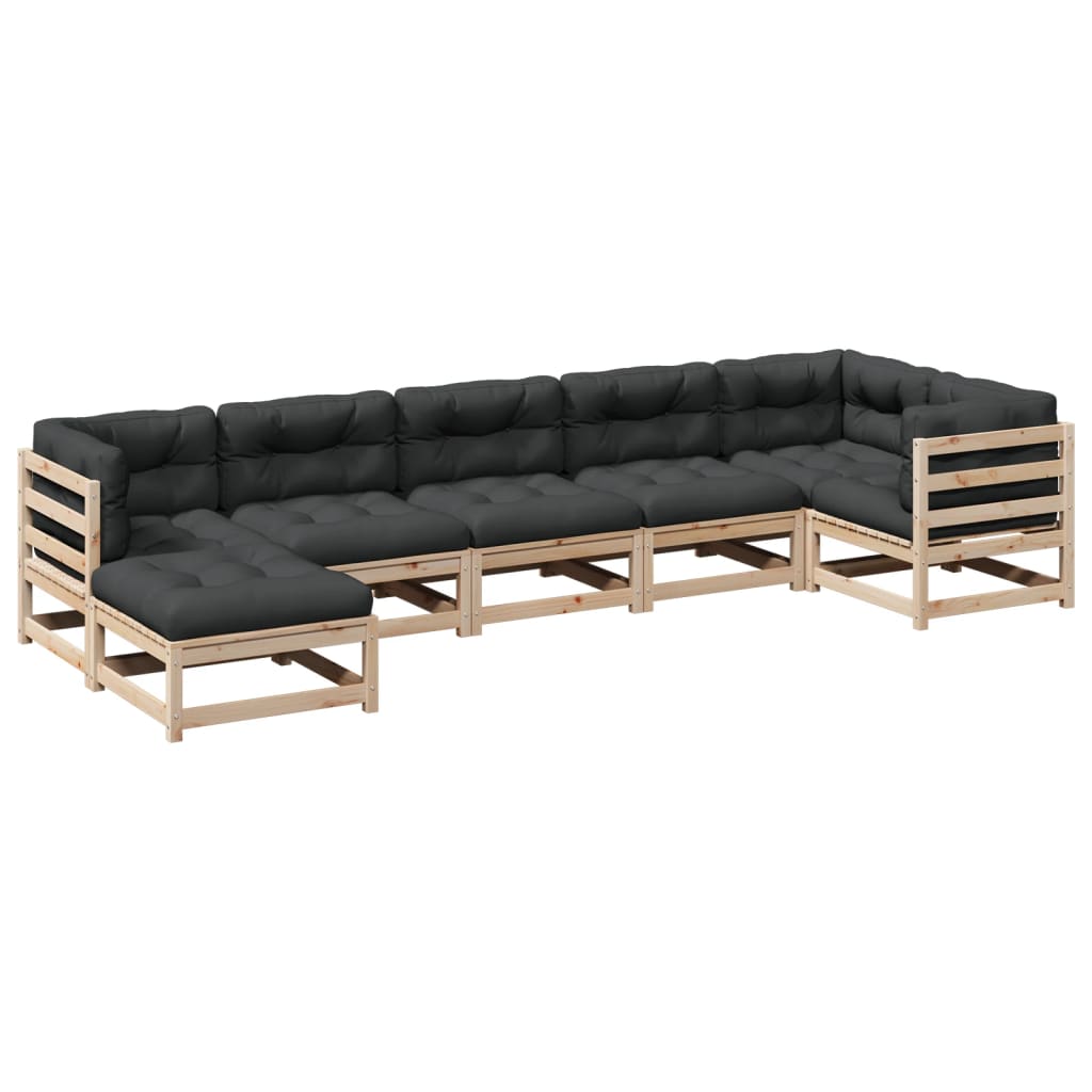 7-delige Loungeset met kussens massief grenenhout