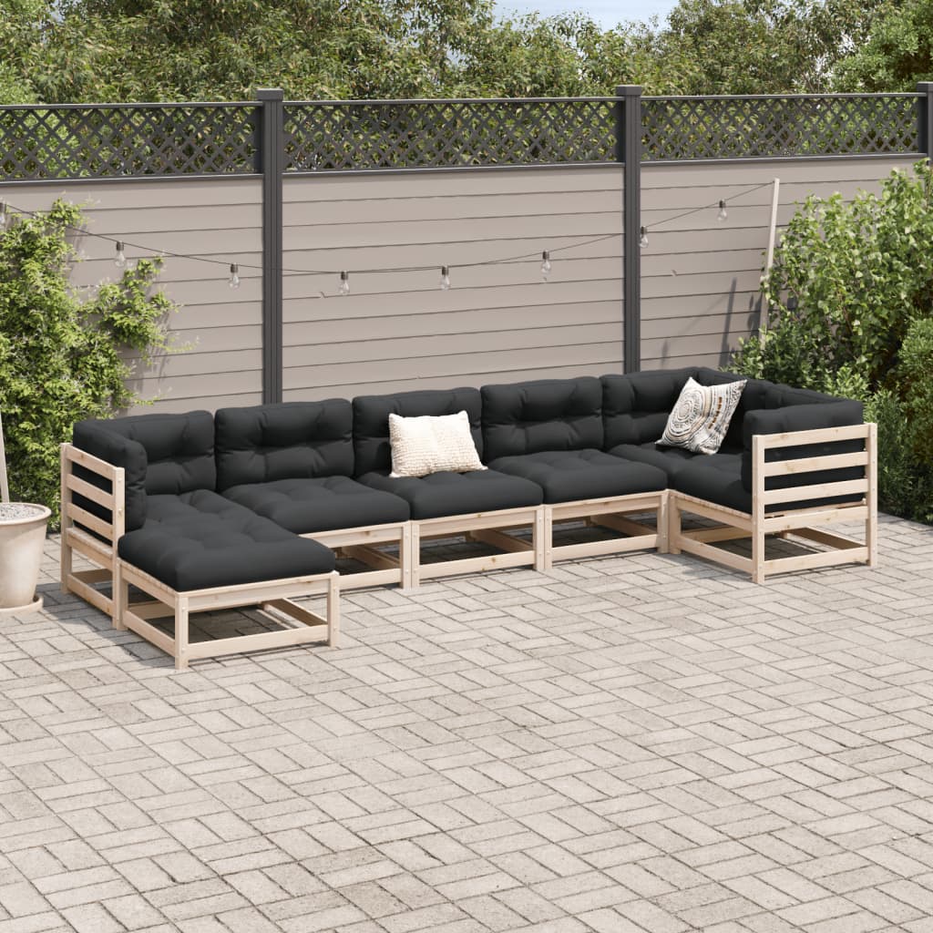 7-delige Loungeset met kussens massief grenenhout