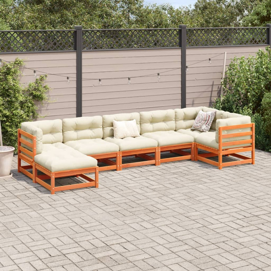 7-delige Loungeset met kussens massief grenenhout wasbruin