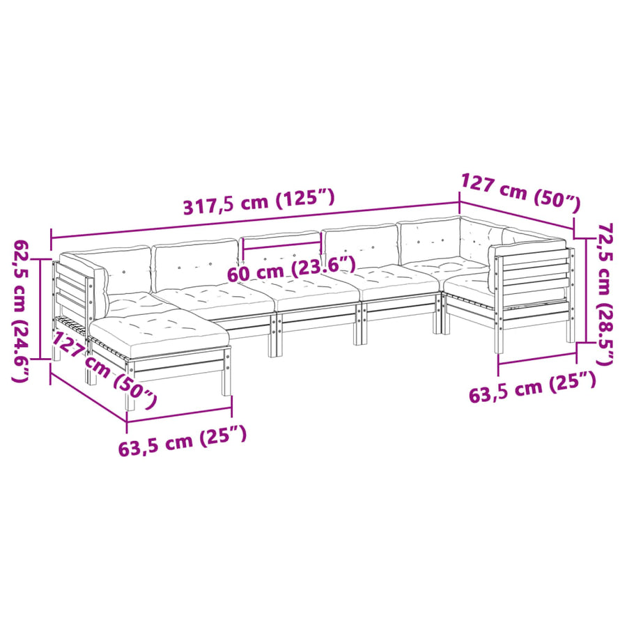 7-delige Loungeset met kussens massief douglas vurenhout