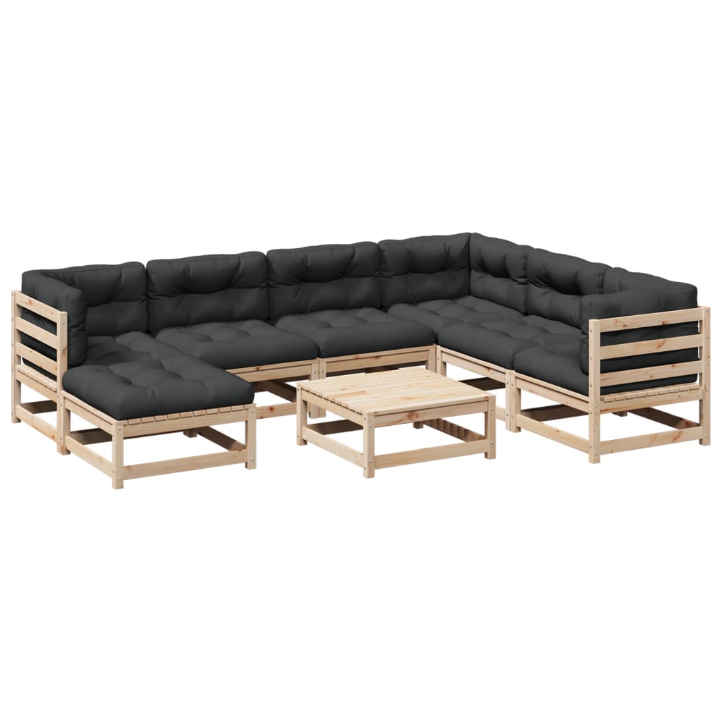 8-delige Loungeset met kussens massief grenenhout