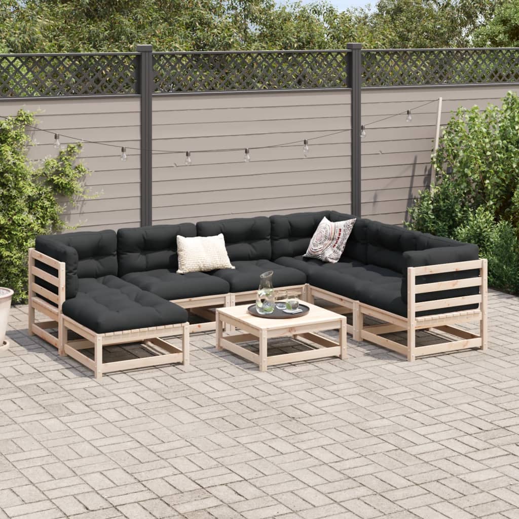 8-delige Loungeset met kussens massief grenenhout