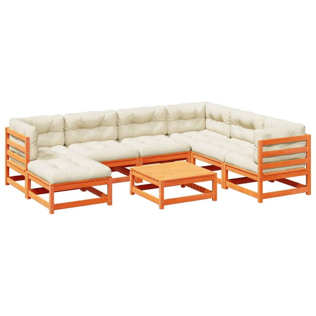 8-delige Loungeset met kussens massief grenenhout wasbruin