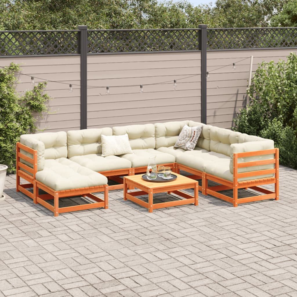 8-delige Loungeset met kussens massief grenenhout wasbruin