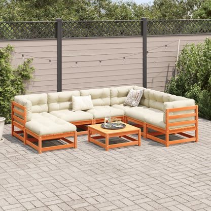8-delige Loungeset met kussens massief grenenhout wasbruin