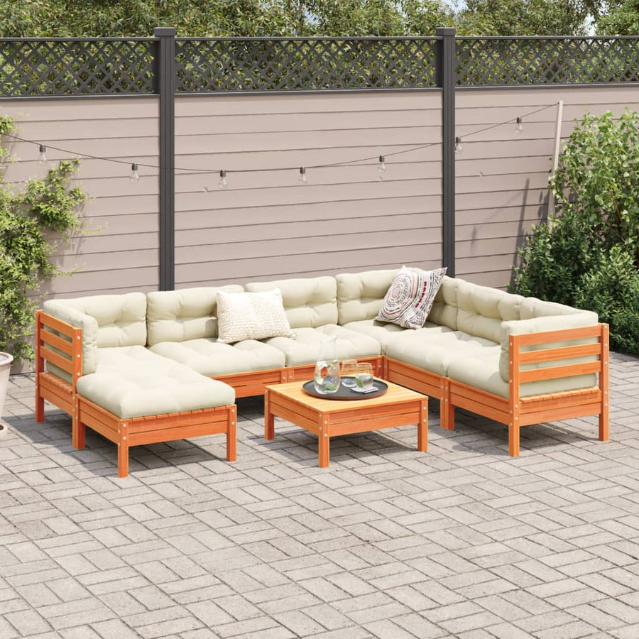 8-delige Loungeset met kussens massief grenenhout wasbruin