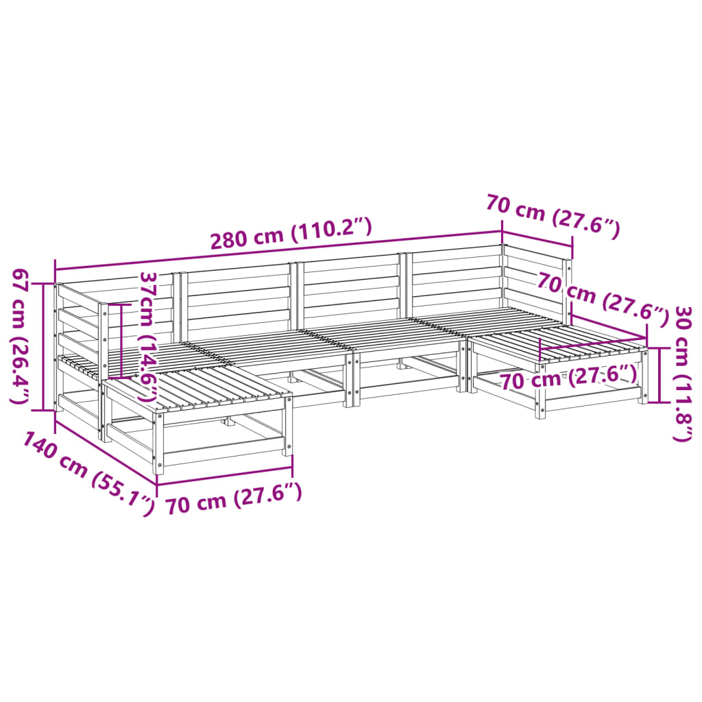 6-delige Loungeset massief grenenhout