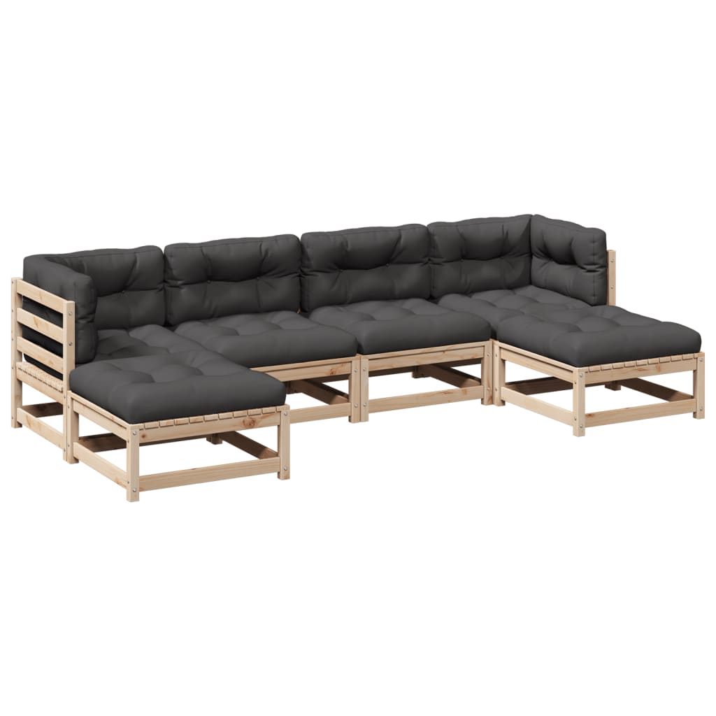 6-delige Loungeset met kussens massief grenenhout