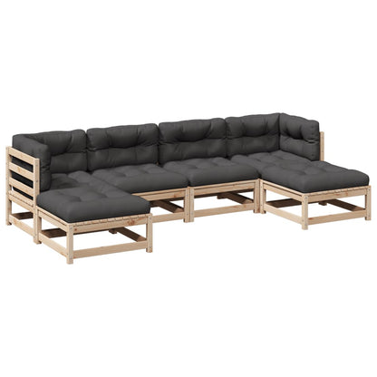 6-delige Loungeset met kussens massief grenenhout